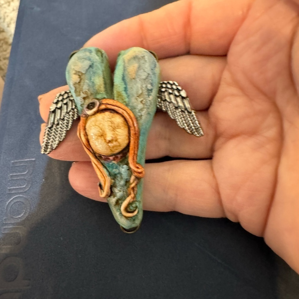 Artistic Winged goddess pendant with Blue and Orange Accents - Picture 7 of 7